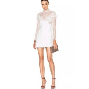 SELF-PORTRAIT white wave lace trim mini dress